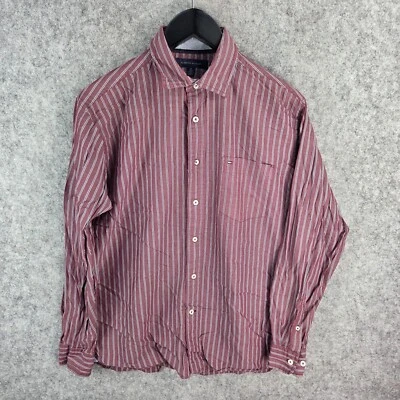 Tommy Hilfiger Shirt Mens Medium Red Striped Button Up Long Sleeve 12376 - image 1 of 4