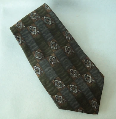 Henry Grethel Olive Green Brown Neck Tie 100% Italian Silk Geometric Stripe Mens - Image 1 of 4