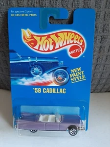1991 Hot Wheels Blue Card New Paint Style #266 '59 Cadillac Light Purple 7 Spoke - Picture 1 of 12