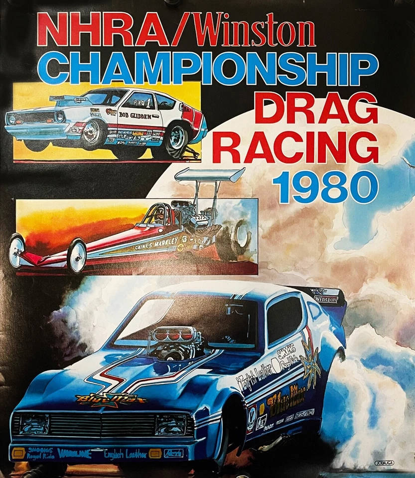 PÓSTER VRHTF DE COLECCIÓN NHRA "1980 CHAMPIONSHIP DRAG RACING JON JODAUGA ILLUS 19" X 22" Foto 1 de 4