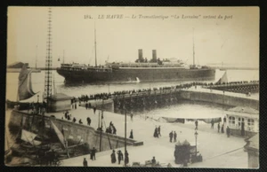 La Lorraine Pulling Into the Port French Postcard Steamship Black & White Image - Picture 1 of 2