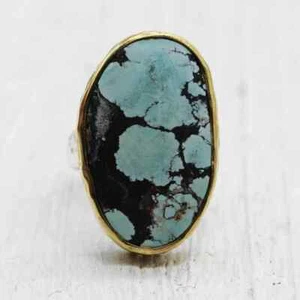 Anillo BAHGSU JEWELS Turquesa Tibetana Oro 22Kt Vermeil Plata de Ley Talla 6 1/2 - Imagen 1 de 3