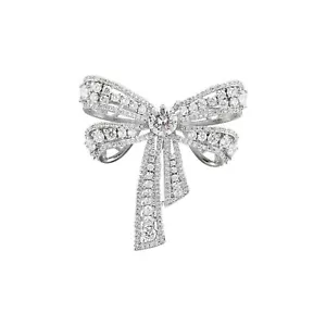 Kokoma Rhinestone Bow Brooch Pin for Women Shiny CZ Crystal Pearl Dangling Ri... - Picture 1 of 6
