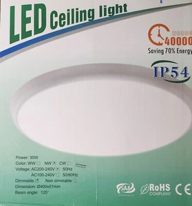 Round 30W LED IP54 Oyster Slim 400 x 51mm 4000K, Dimmable saltwater resistant - Picture 1 of 3