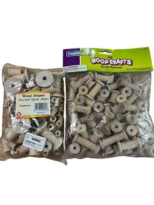 New 2 Bags Of Multiple Sized Wooden Spools Over 132 Pieces - Picture 1 of 5