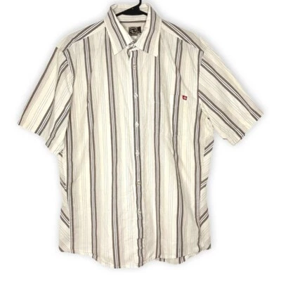 Ocean Current Mens Shirt Large Tan Striped Short Sleeve Cotton Button-Up Casual - Image 1 of 4