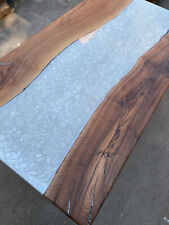Pearl White Epoxy Table Live Edge Table, Wooden Dining Table, Office Desk Decor