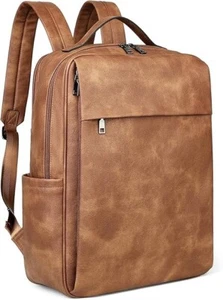 15.6 inch PU Leather Laptop Backpack, Large College Casual Backpack Travel Bag - Picture 1 of 6