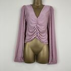 Topshop Top Pink Ruched Long Balloon Sleeve Cropped Womens New Sizes 6 - 12