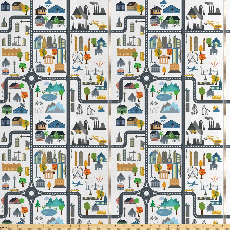 Autorennbahn Satin Stoff als Meterware Stadtansicht Straße - Bild 1 von 1