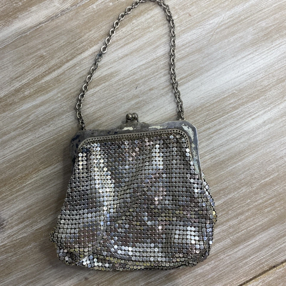 Винтажный Whiting и Davis 4 x 4 металлический сетки монета сумочки застежки сумка Серебряный вечер - Изображение 1 из 4