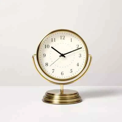 Table Clock Brass Analog Circular Pedestal - Hearth & Hand™ with Magnolia