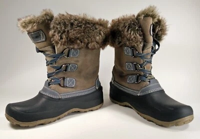 Khombu Slope Boot Women 7M Waterproof Rubber Leather Faux Fur Winter Blk Grey - Image 1 of 4