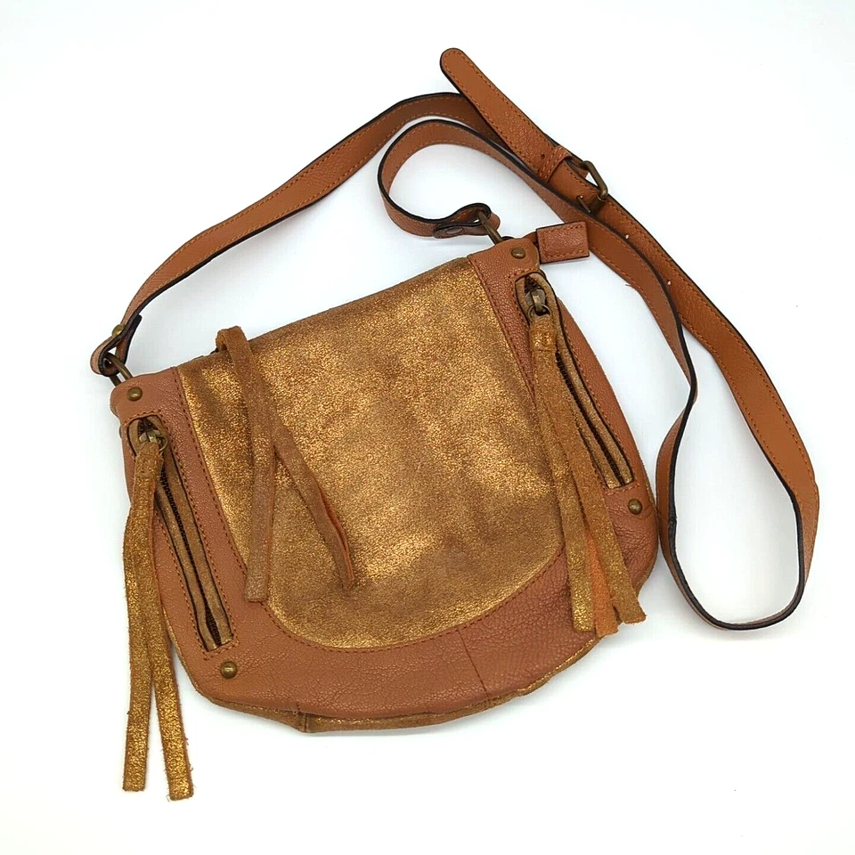 Bolso Bandolera TANO Marrón Dorado Gamuza Cuero Boho Hobo Hippie Rústico RARO Foto 1 de 4
