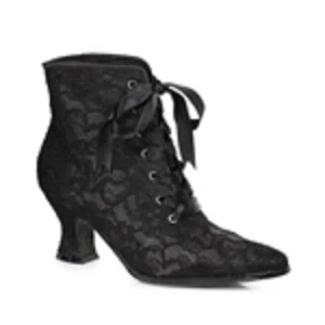 BLACK or WHITE LACE COVERED w/RIBBON CLOSURE BOOTIE 2.5" HEEL Sz 6 7 8 9 10 - Picture 1 of 2