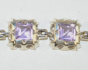 NEW STERLING SILVER 7.5 CARAT SQUARE PRINCESS AMETHYST OPENWORK SETTING BRACELET - Picture 1 of 4