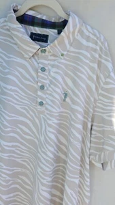 William Murray Golf Polo Short Sleeve Spellout Zebra Tan White Size Large - Picture 1 of 12