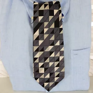 MULBERRY Neck Tie Mens Gray Cream Mosaic Silk Patchwork Suit Luxury WIDE - Picture 1 of 8