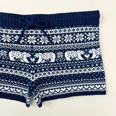 American Eagle Y2K Aerie Navy Fair Isle Blue Wool Blend Knit Short - Image 1 of 4