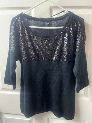 Suéter Lentejuelas Apartamento 9 Mujer Grande Negro Manga 3/4 Cuello Redondo Festival Foto 1 de 4