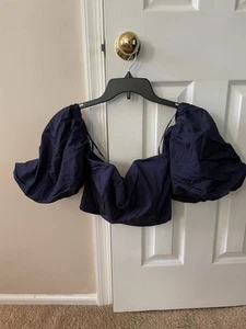 Forever 21 dunkelblaue kurze Bluse Gr. Medium Puffärmel - Bild 1 von 7