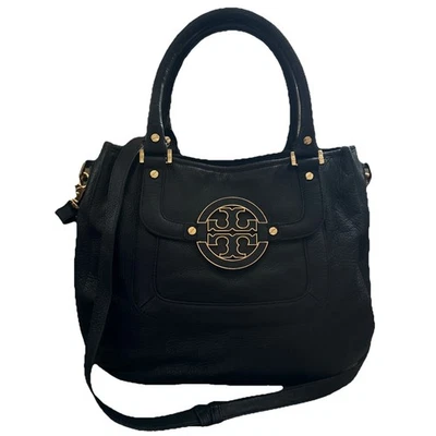 Tory Burch Amanda Hobo Bag Black Pebbled Leather Gold Hardware Shoulder Tote - Image 1 of 4