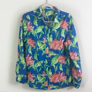 J.McLaughlin Lois Blouse Peony Bloom Floral Button Down Shirt 100% cotton size L - Picture 1 of 7