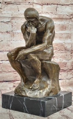 Rodin Le Penseur Statue En Bronze Pur Hotcast Art Fin Cadeau Sans Réserve Art - Photo 1/4