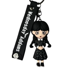Portachiavi mercoledì Addams con cinturino a mano ciondolo cartone animato zaino borsa charm - Foto 1 di 11