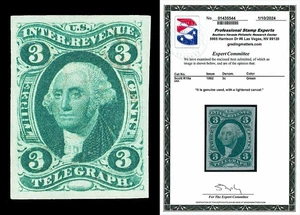 Scott R19a 1862 3c Imperf Telegraph Revenue used VF Cat $100 with PSE CERT - Bild 1 von 1