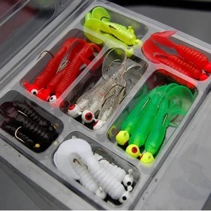 21 Stück/Set Mini Soft Angelköder Jigkopf Haken Wurm Silikon Garnelen Köder Meer - Bild 1 von 6