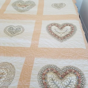Handmade Quilt Hearts Peach Single 66" x 96" - Picture 1 of 11