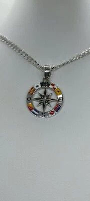 COLLANA ROSA DEI VENTI CIONDOLO ARGENTO SMALTATA NAUTICO MM 20 RODIATA EXPLOIT - Immagine 1 di 4