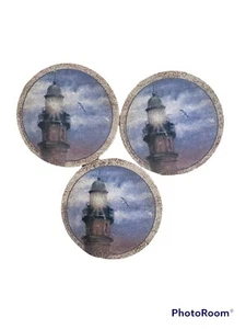 3-BEAUTIFUL THIRSTYSTONE SANDSTONE COASTERS CORK BOTTOM ABSORBENT LIGHTHOUSE - Picture 1 of 6