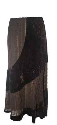 Vtg Sharon Young Sz L Womens Renaissance Brown Velvet Crochet Hippie Maxi Skirt - Image 1 of 4