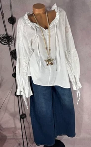 Leichte legere long Bluse Häkelei Pailletten Italy WEIß  40 42 44 - Bild 1 von 10
