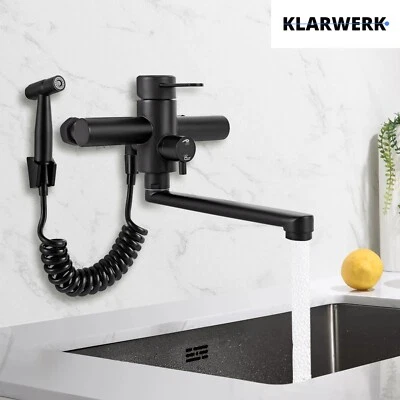 KLARWERK "MAX" Küchenarmatur Wandmontage Handbrause/Edelstahl Gastro Wasserhahn Schwarz