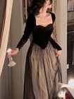 Velvet Women Midi Dress Long Sleeves Slim Vintage Evening Party Pullover Dresses