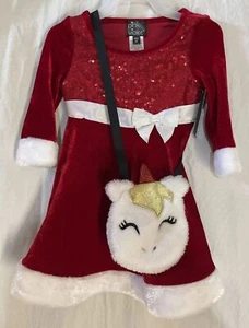Pink&violet Red Holiday Girl's Dress Red 6 with unicorn purse - Picture 1 of 2