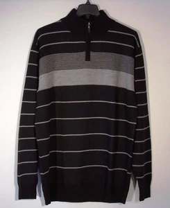 NWT MEN'S TRUE ROCK 3XL GRAY BLACK STRIPED 1/4 ZIP LONG SLEEVE SWEATER #1259 - Picture 1 of 4