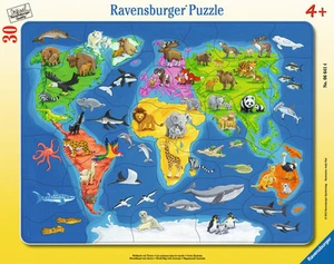 30 Teile Ravensburger Kinder Rahmen Puzzle Weltkarte mit Tieren 06641 - Bild 1 von 1