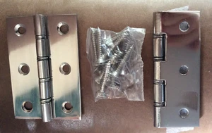 Polished Stainless Steel 3" 75mm x 50mm Uncranked Double Washered Butt Hinges - Picture 1 of 2