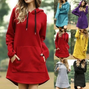 Cozy Womens Winter Long Sleeve Tunic Tops Pullover Hoodie Dress In Six Colors - Picture 1 of 16