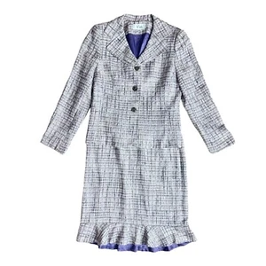 Le Suit Women's Size 10 Purple Tweed Textured Three-Button Peplum Skirt Suit - Picture 1 of 11