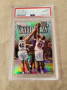 Tim Duncan 1997 Topps Finest Silver Refractor #306 Rookie RC /1090 SP PSA 10 GEM - Picture 1 of 2