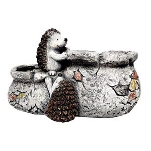Large Hedgehog Garden Planter 24x38cm Faux Stone Design with Cute Hedgehogs - Picture 1 of 10