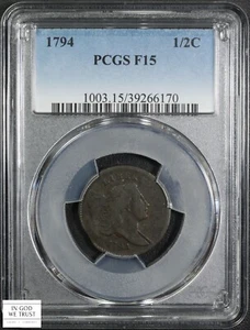 1794 Liberty Cap Copper Half Cent 1/2C PCGS F 15 - Picture 1 of 5