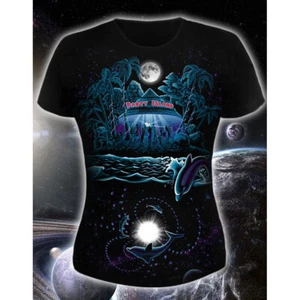 Damen T-Shirt "Party Island" mit Muster unter UV Schwarzlicht leuchtet Neon - Bild 1 von 3