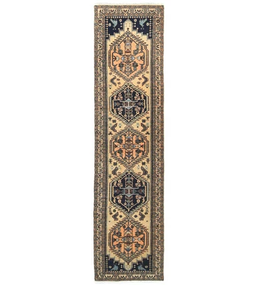 Alfombra de corredor oriental de lana geométrica tribal vintage hecha a mano alfombra estrecha 2X10 pies Foto 1 de 4