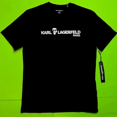 KARL LAGERFELD Hombre Camiseta Manga Corta París MEDIANA Negra con Blanco NUEVA Foto 1 de 4